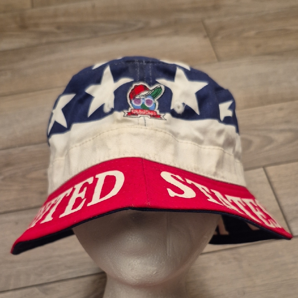 GLOBAL CAPS Red White Blue USA Theme‎ Cotton Twill Mens Bucket Hat 90s VTG